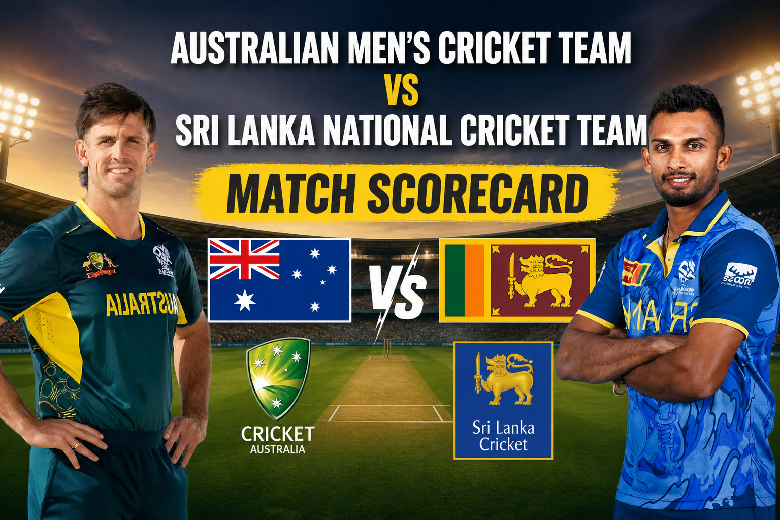 australian men’s cricket team vs sri lanka national cricket team match scorecard